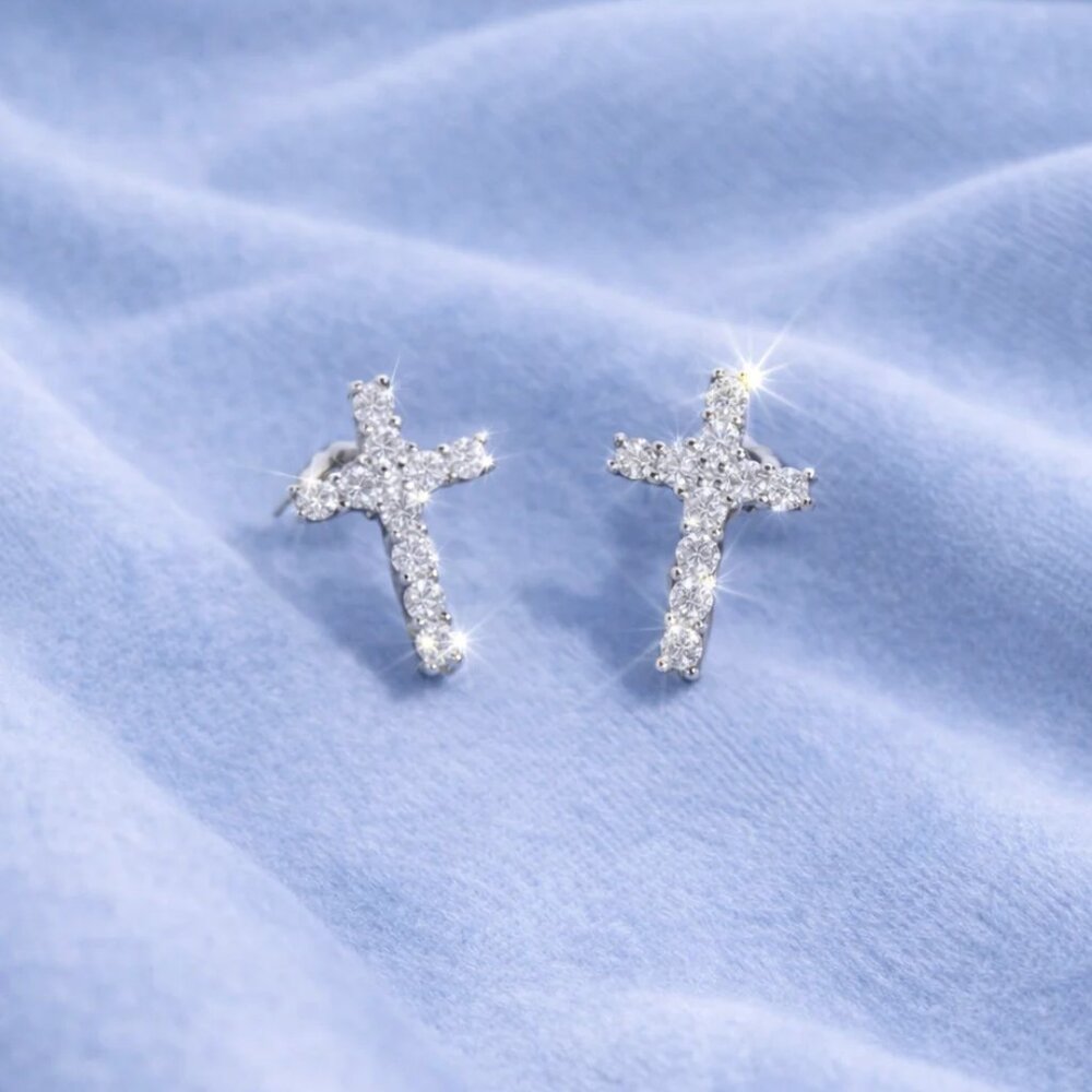 Moissanite Cross Earrings | Passes Diamond Tester | 925 Silver